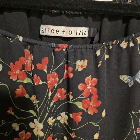 Alice + Olivia Floral Garden Top Size XS Butterfly Spring Blouse Peasant Designe - Picture 4 of 11